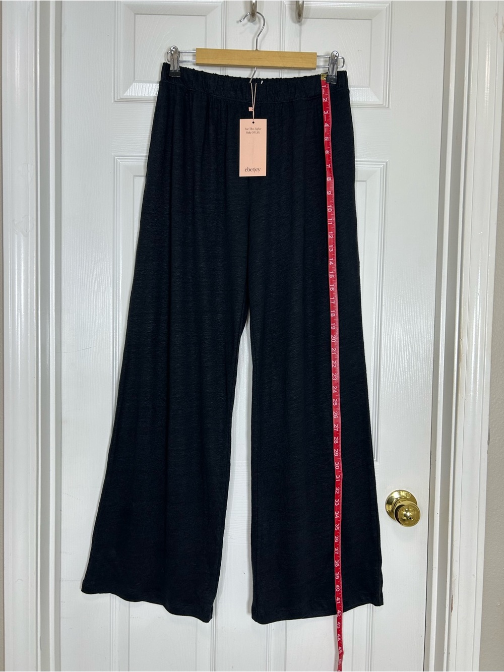 Eberjey Black Organic Linen Knit High Waisted Pant & Cropped tank Top Set S - Picture 9 of 16